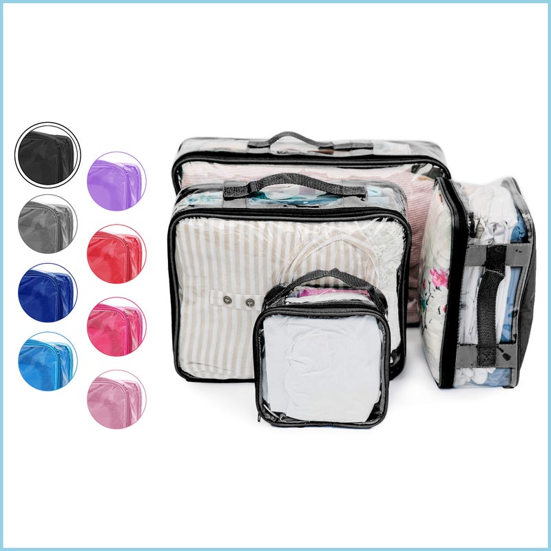 EzPacking Clear Travel Packing Cubes Set of 4 for Carry On (XS, Small, Medium, Large) / See-Through Clothes Organizer Dividers for Suitcase/Transparent Vinyl PVC Cell Pouches for Luggage (Black) - Image 2